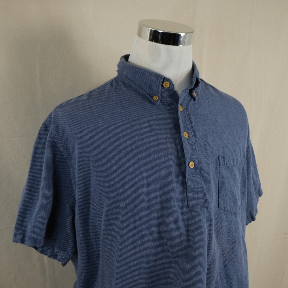 J. Crew XL Baird McNutt Irish Linen Popover Shirt Blue Striped Short Sleeve Mens